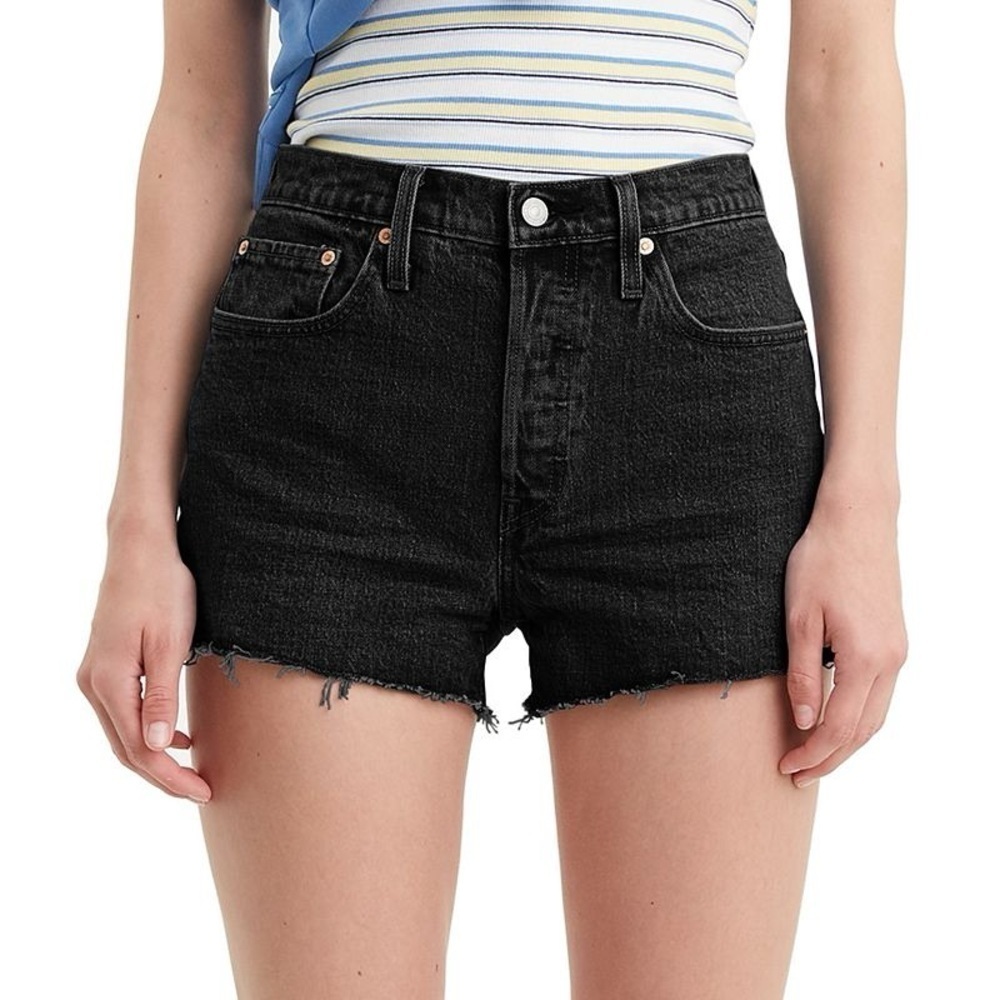 LEVIS 501 High Waist Distressed Mini Black Jean Shorts Sz 33
